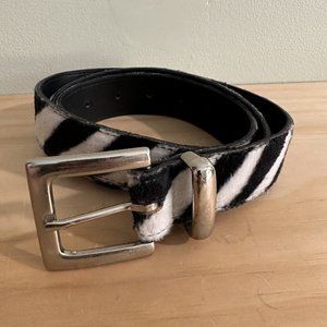 Vintage Zebra Fuzzy Furry Belt 1990s Juniors XL 35" - 39" Animal Print B&W